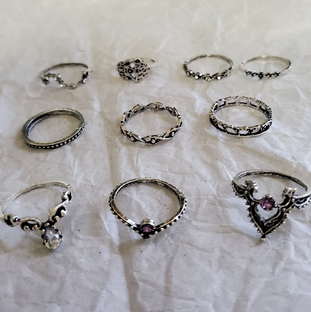 Set of 10 boho midi knuckle rings. NWT - Picture 4 of 4